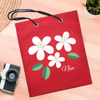Çiçekli Kişiye Özel Kırmızı Bez Çanta online tasarla