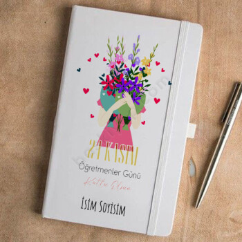 Çiçekli Öğretmen Tasarım Beyaz Ajanda online tasarla