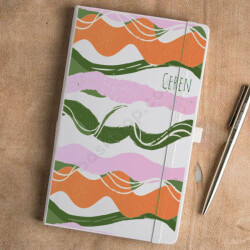 Dalgalı Desen Tasarımlı Tarihsiz Beyaz Ajanda online tasarla