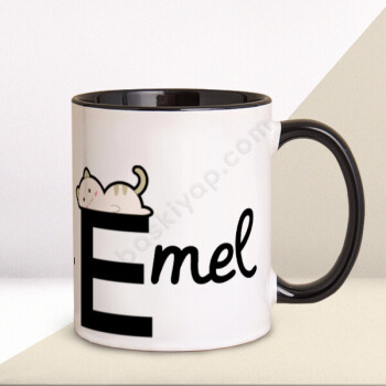 E Harfi Siyah Kupa Bardak online tasarla