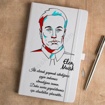 Elon Musk Tasarım Baskılı Beyaz Ajanda online tasarla