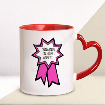 En Güzel Anne Baskılı Kalp Kulplu Kupa Bardak online tasarla