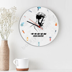 Erkek Kuaför Temalı Ahşap Daire Duvar Saati online tasarla