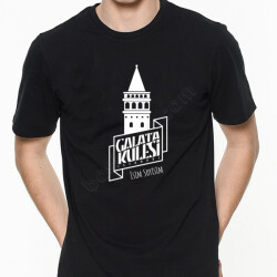 Galata Kulesi Tasarımlı Siyah Erkek Tişört online tasarla
