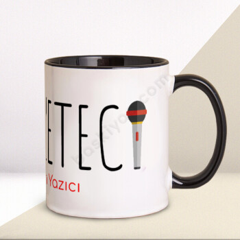 Gazetecilere Özel Tasarım Baskılı Siyah Kupa Bardak online tasarla