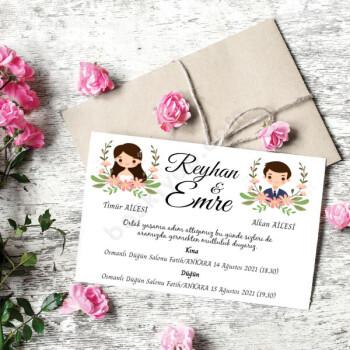 Gelin Damat Tasarımlı 18X13 Davetiye online tasarla