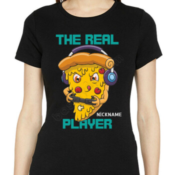 Gerçek Oyuncu Pizza Tasarımlı Baskılı Siyah Tişört online tasarla
