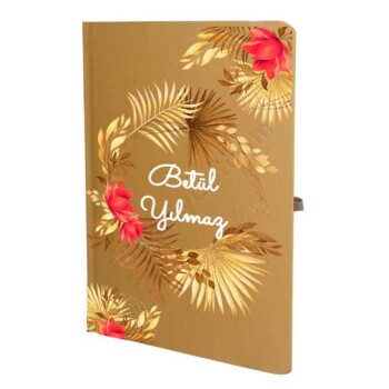 Gold Renkli Çiçekli Tarihsiz Çizgili Taba Ajanda/Defter online tasarla