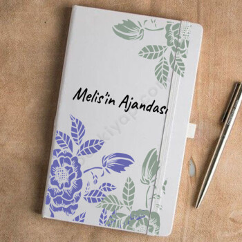 Gri Mor Çiçek Tasarımlı Beyaz Ajanda online tasarla