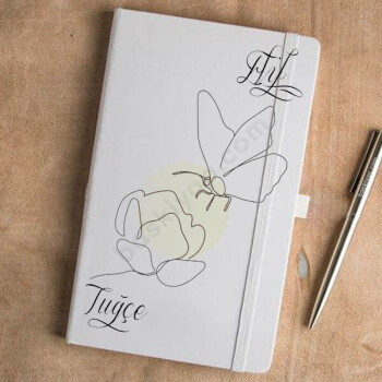 Gül Ve Kelebek Desenli Beyaz Ajanda online tasarla