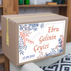 Gülkurusu Mavi Çiçekli Çeyiz Etiketi online tasarla