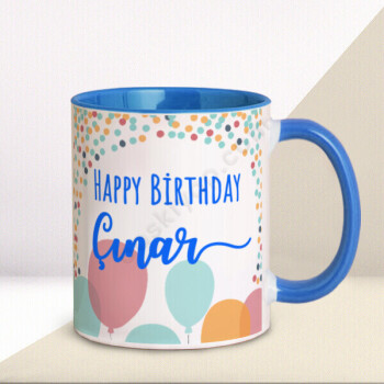 Happy Birthday Tasarımlı Mavi Kupa online tasarla