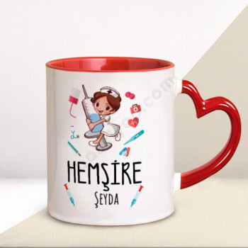 Hemşirelere Özel Kalp Kulplu Kupa Bardak online tasarla