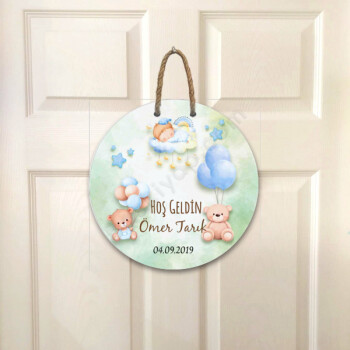 Hoş Geldin Bebek Tasarımlı Pleksi Ahşap Kapı Süsü online tasarla