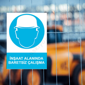 İnşaat Alanında Baretsiz Çalışma Etiketi online tasarla