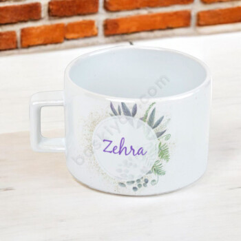 İsme Özel Çiçek Çerçeveli Kendin Tasarla Baskılı Fincan online tasarla