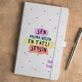 Kalp Desenli Beyaz Ajanda online tasarla