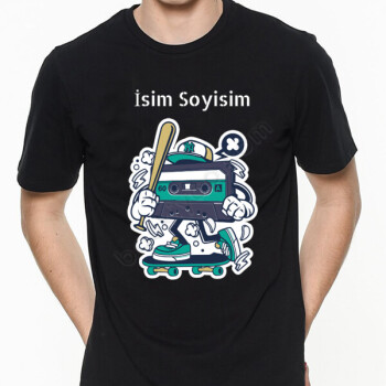Kaset Tasarımlı Baskılı Siyah Tişört online tasarla