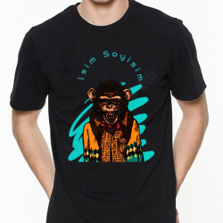 Kazaklı Maymun Tasarım Baskılı Siyah Erkek Tişört online tasarla