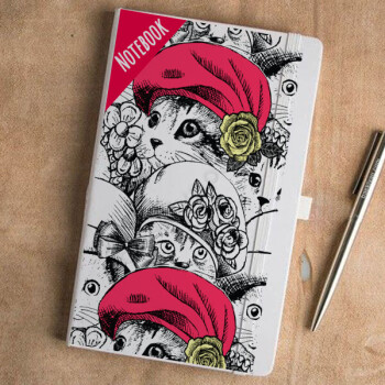 Kedi Tasarım Baskılı Beyaz Ajanda online tasarla