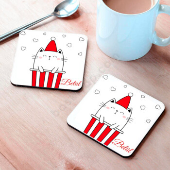 Kedi Tasarımlı Bardak Altlığı online tasarla