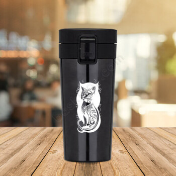 Kedi Vakumlu Premium Siyah Çelik Termos | Süzgeçli online tasarla