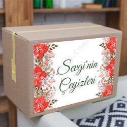 Kırmızı Çiçek Tasarım Çeyiz Etiketi online tasarla