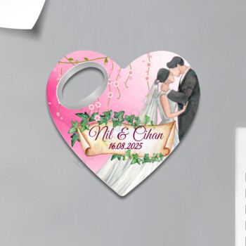 Kişiye Özel Düğün Hatırası Kalp Magnet Açacak online tasarla