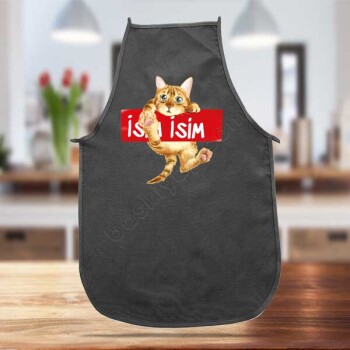 Kişiye Özel İsimli Kedili Mutfak Önlüğü online tasarla