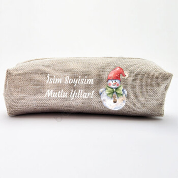 Kişiye Özel Kardan Adam Temalı Keten Kalemlik/Makyaj Çantası online tasarla