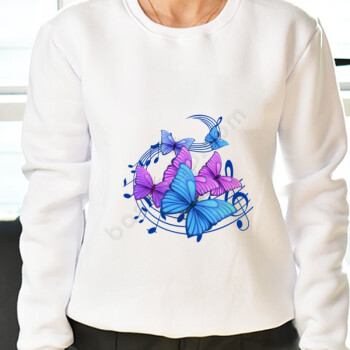 Kişiye Özel Kelebek Baskılı Yuvarlak Yaka Sweatshirt - Beyaz online tasarla