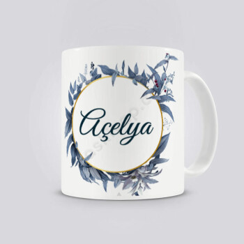 Kişiye Özel Mavi Çiçekli Kupa Bardak online tasarla