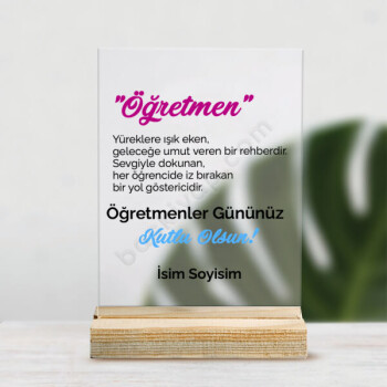 Kişiye Özel Öğretmenler Günü Temalı Pleksi Masaüstü Stand online tasarla