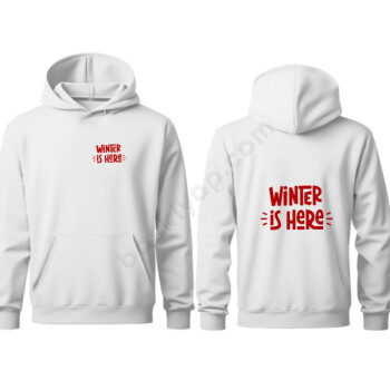 Kişiye Özel Winter İs Here Yazılı Kapşonlu Beyaz Sweatshirt online tasarla