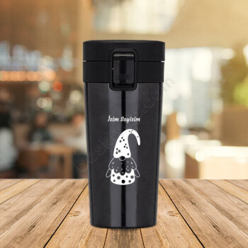 Kişiye Özel Yılbaşı Temalı Siyah Çelik Termos online tasarla
