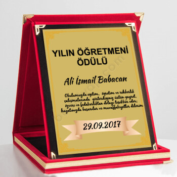 Kişiye Özel Yılın Öğretmeni Ödülü Plaket online tasarla