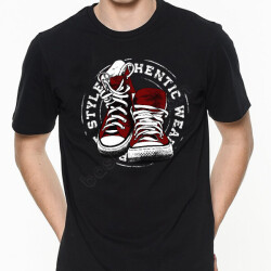 Konvers Ayakkabı Tasarım Baskılı Siyah Erkek Tişört online tasarla