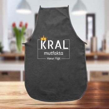 Kral Mutfakta Tasarımlı Siyah Mutfak Önlüğü online tasarla