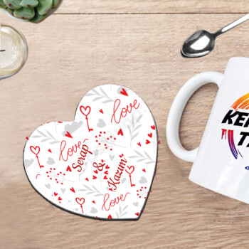 Love Yazılı Tasarım Kalpli Bardak Altlığı online tasarla
