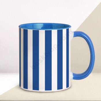 Mavi Beyaz Çizgili Kupa Bardak online tasarla