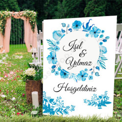 Mavi Çiçekli Ayaklı Pano online tasarla