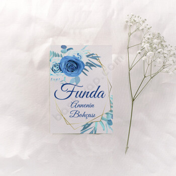 Mavi Çiçekli Bohça Kartı online tasarla