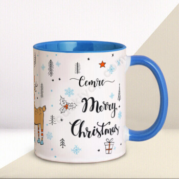 Merry Christmas Tasarımlı Mavi Kupa online tasarla