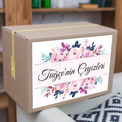 Mor Çiçek Çerçeveli Çeyiz Etiketi online tasarla