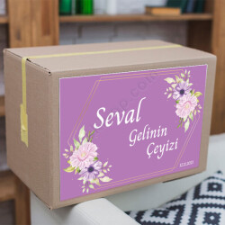 Mor Kasımpatı Çiçekli Çeyiz Etiketi online tasarla