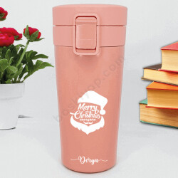 Noel Baba Tasarımlı Premium Pembe Termos online tasarla