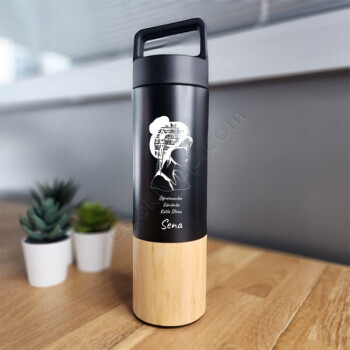 Öğretmene Özel Bambu Siyah Termos online tasarla