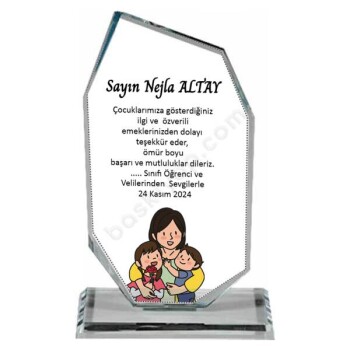 Öğretmene Teşekkür Plaketi Ekonomik Kristal Cam Plaket online tasarla