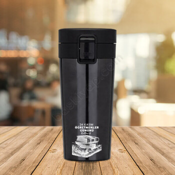 Öğretmenim İçin Vakumlu Premium Siyah Çelik Termos |Süzgeçli online tasarla