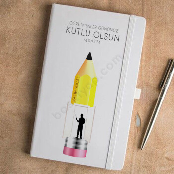 Öğretmenine Özel Kalem Tasarımlı Beyaz Ajanda online tasarla